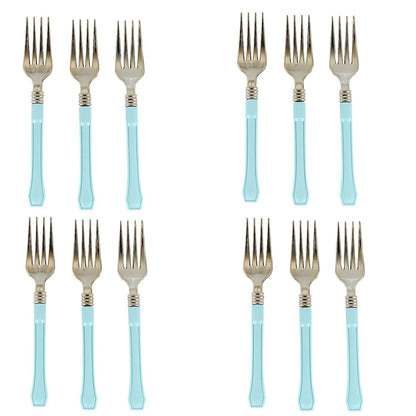 Home Collection Metallic Gold Disposable Forks with Blue Handle