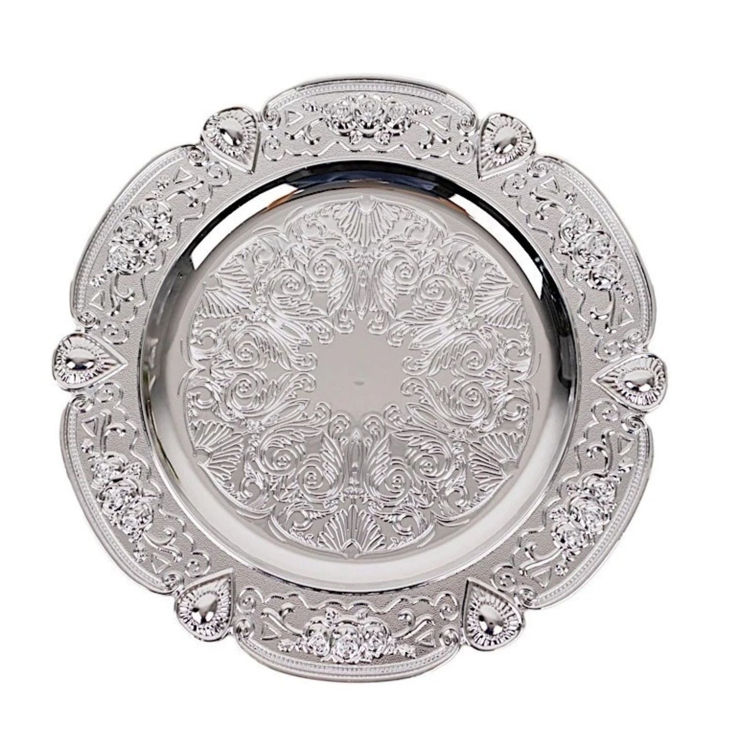 Home Collection Pack of 6 Round Floral Embossed Plastic Charger Plates 13 Inch