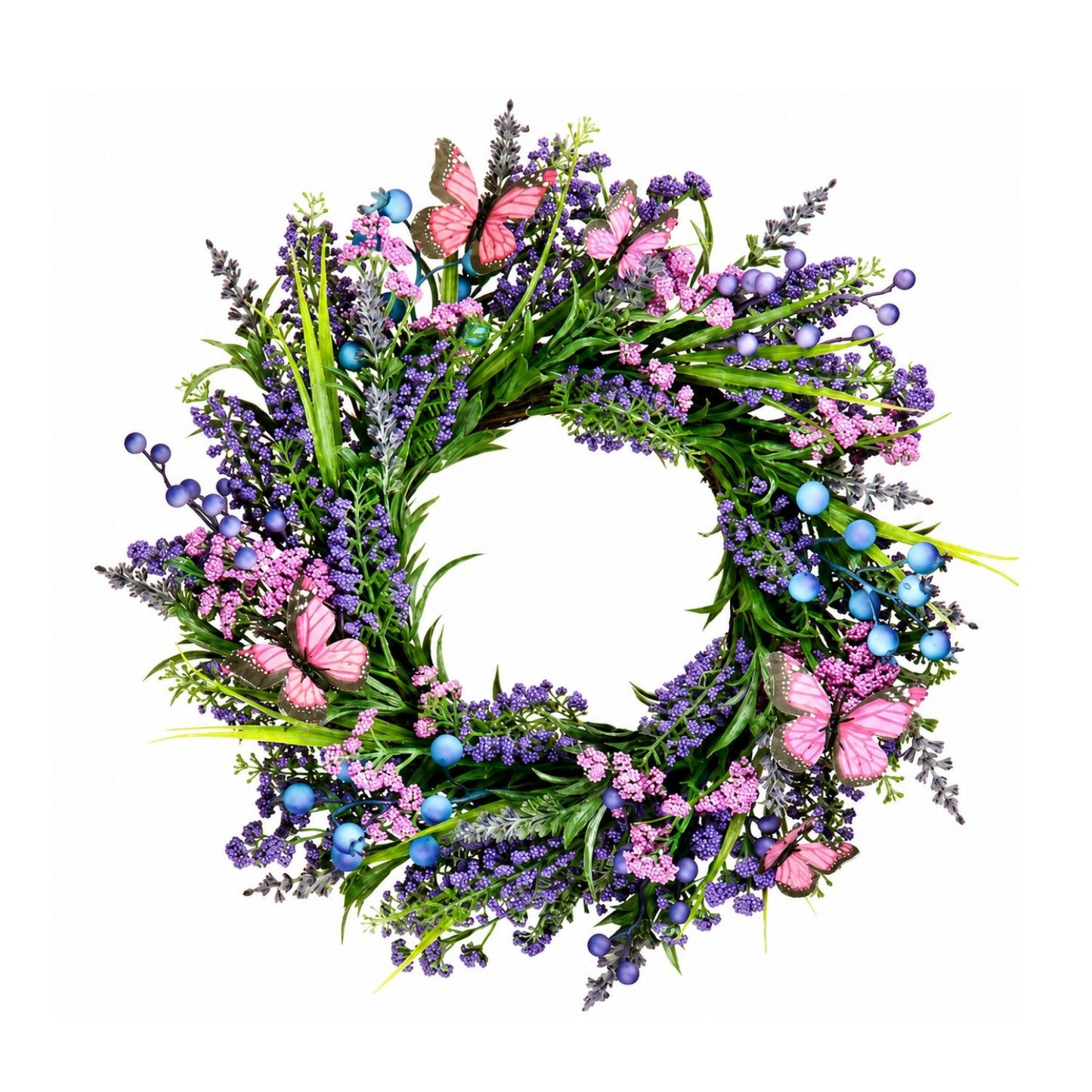 Home Collection Lavender Spring Summer Wreath for Front Door with Berries and Butterflies