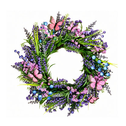 Home Collection Lavender Spring Summer Wreath for Front Door with Berries and Butterflies