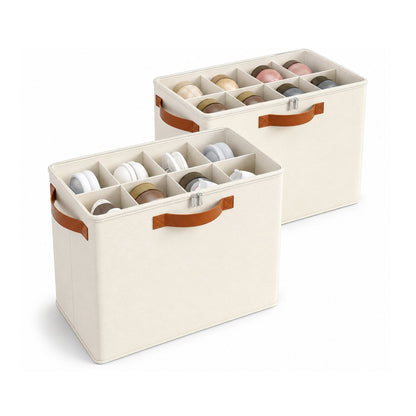 Home Collection Fabric Shoe Organizer Box with Adjustable Dividers and Clear Cover