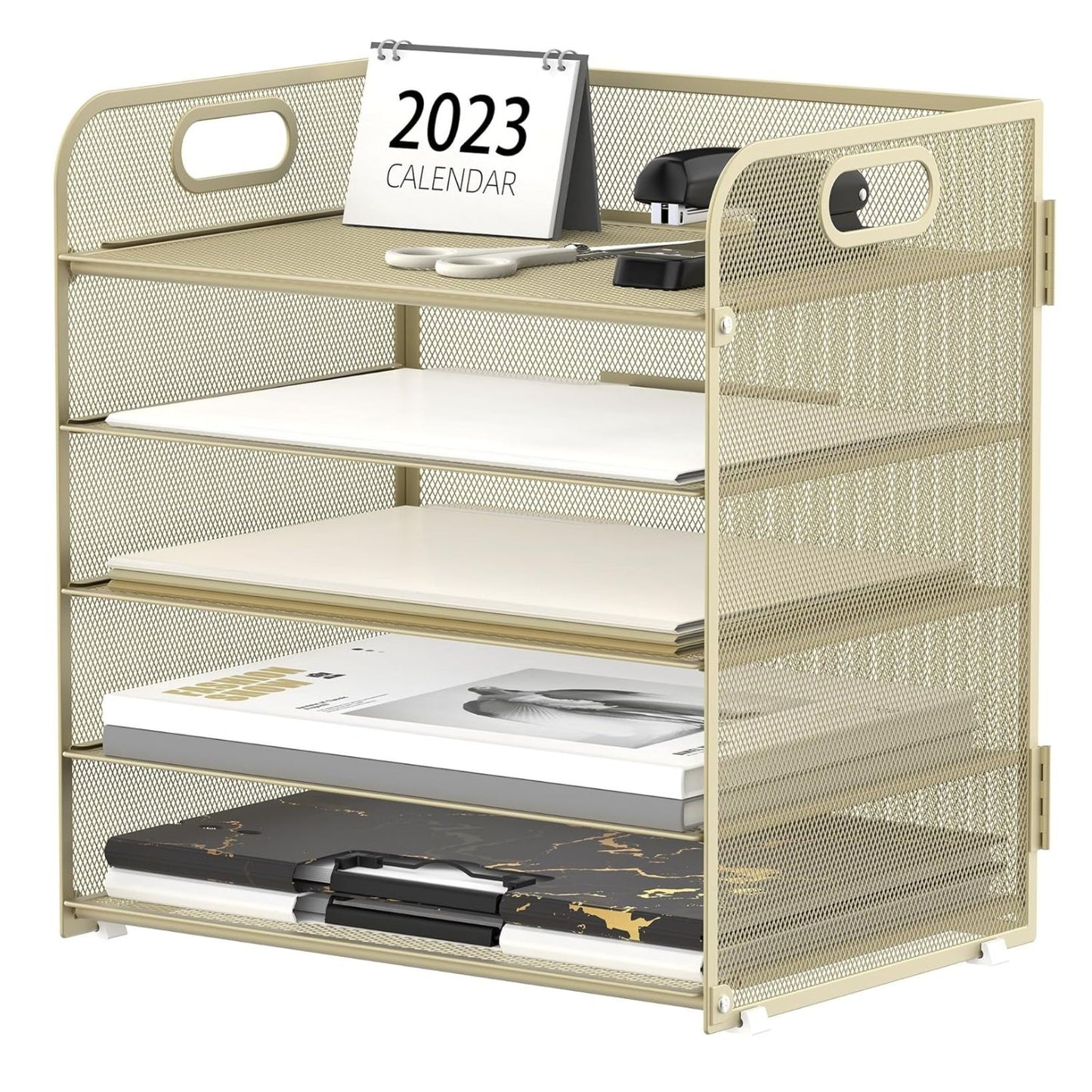 Home Collection 5 Tier Mesh Paper Organizer Letter Tray with Handle Desk File Holder