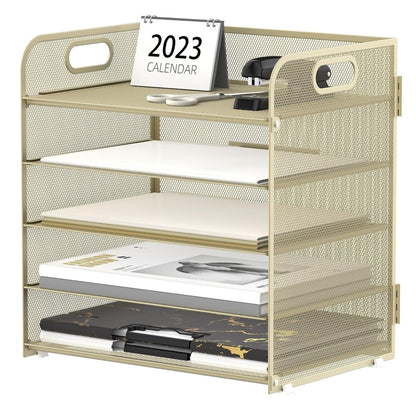 Home Collection 5 Tier Mesh Paper Organizer Letter Tray with Handle Desk File Holder