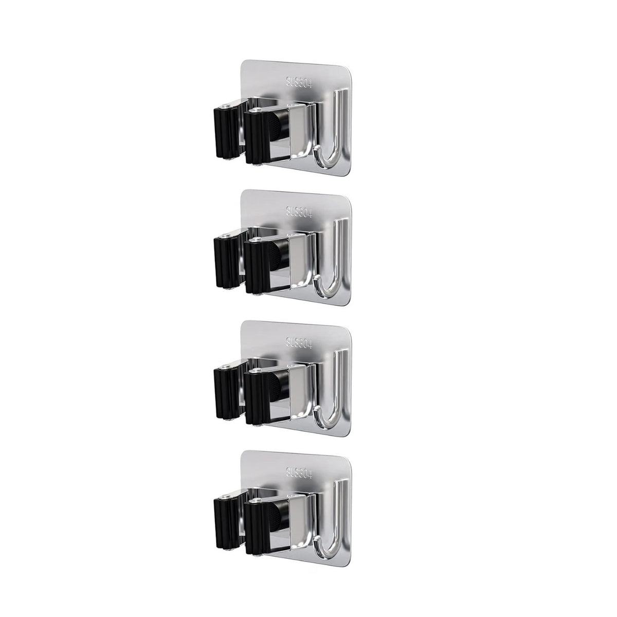 Home Collection Stainless Steel Wall Mounted Mop and Broom Holder with Hooks