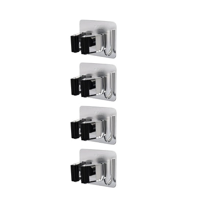 Home Collection Stainless Steel Wall Mounted Mop and Broom Holder with Hooks