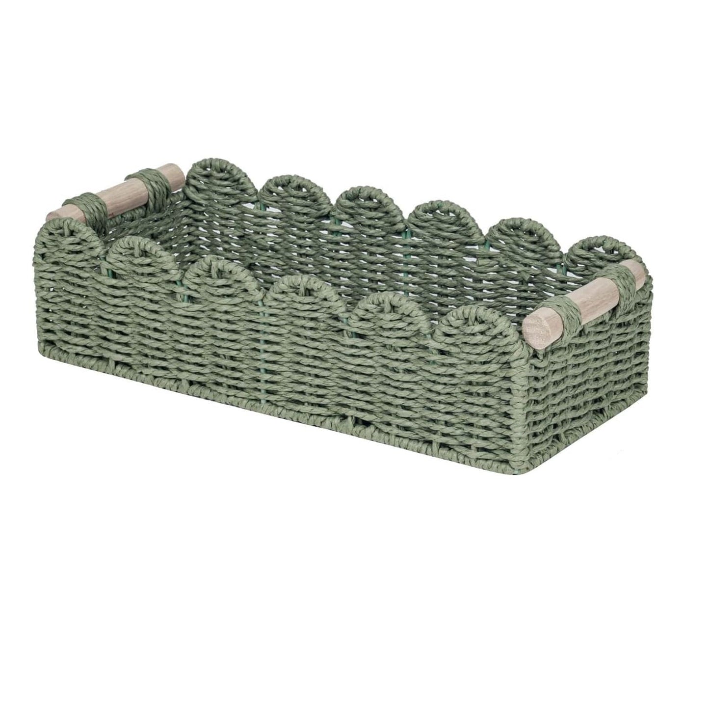 Home Collection Scalloped Edge Toilet Paper Storage Basket Paper Rope Organizer with Wooden Handles