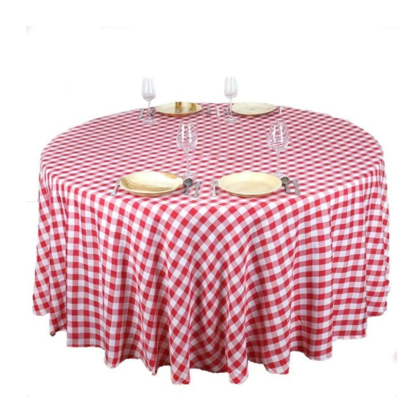 Home Collection Checkered Gingham Polyester Round Tablecloth 108"