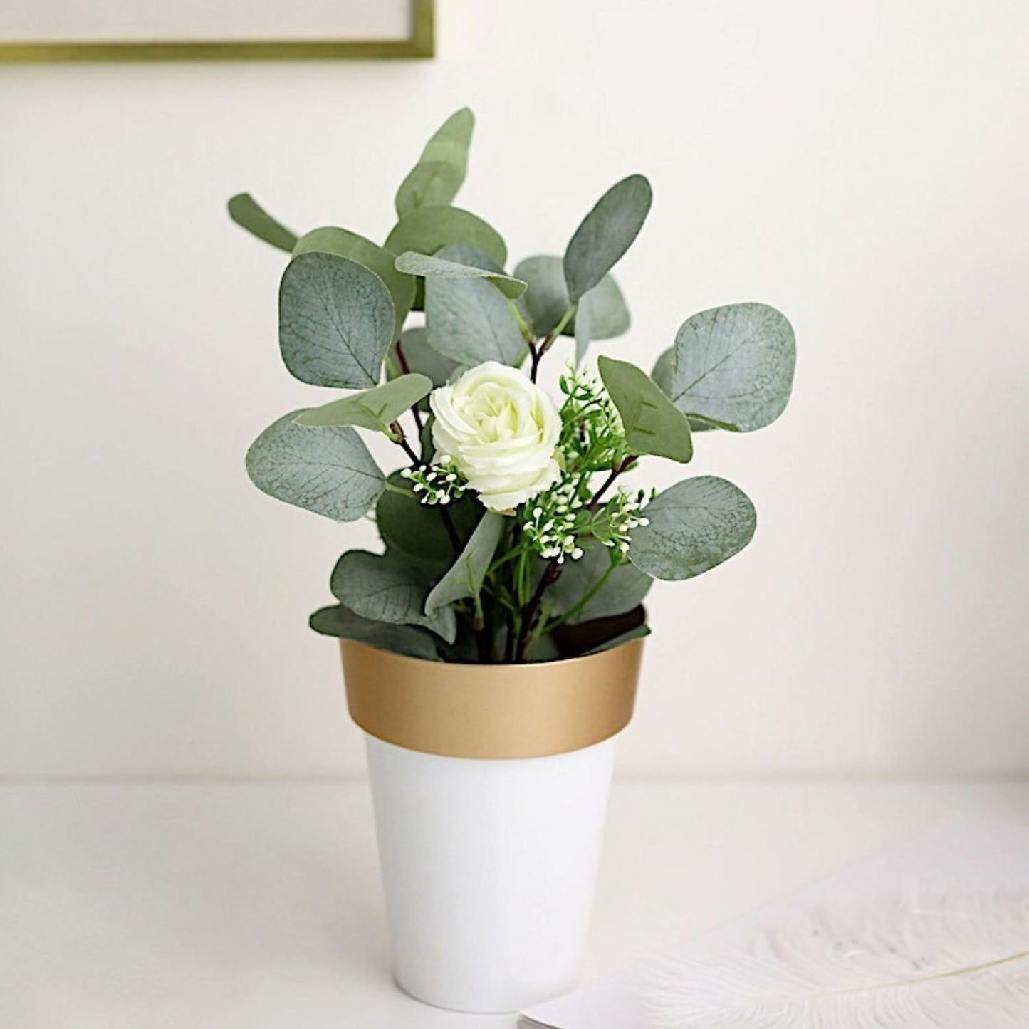 Home Collection 2Pcs Metallic Round Plastic Flower Plant Pots