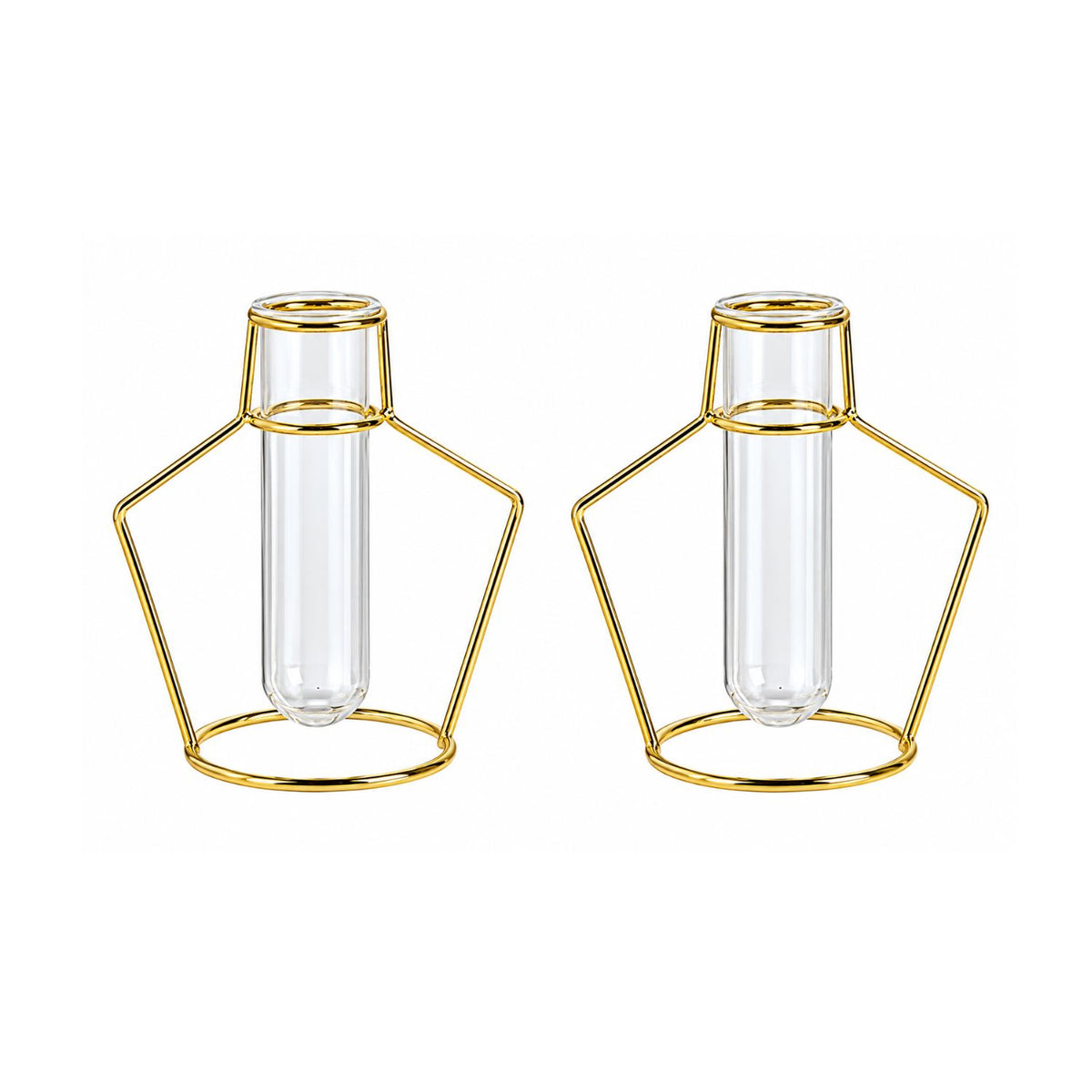 Home Collection 2 Piece Gold Geometric Flower Vase Holders