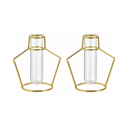 Home Collection 2 Piece Gold Geometric Flower Vase Holders