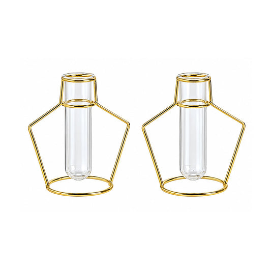Home Collection 2 Piece Gold Geometric Flower Vase Holders