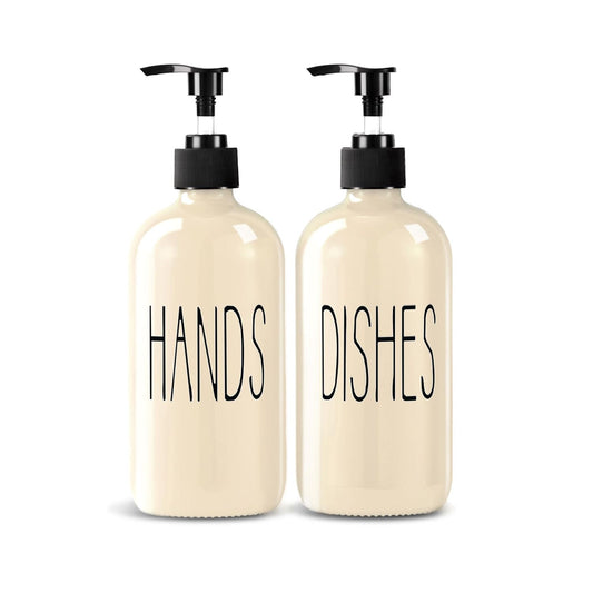 Home Collection Pack of 2 Glass Soap Dispenser Kitchen Sink Dish and Hand Soap Pump Bottles 16 oz