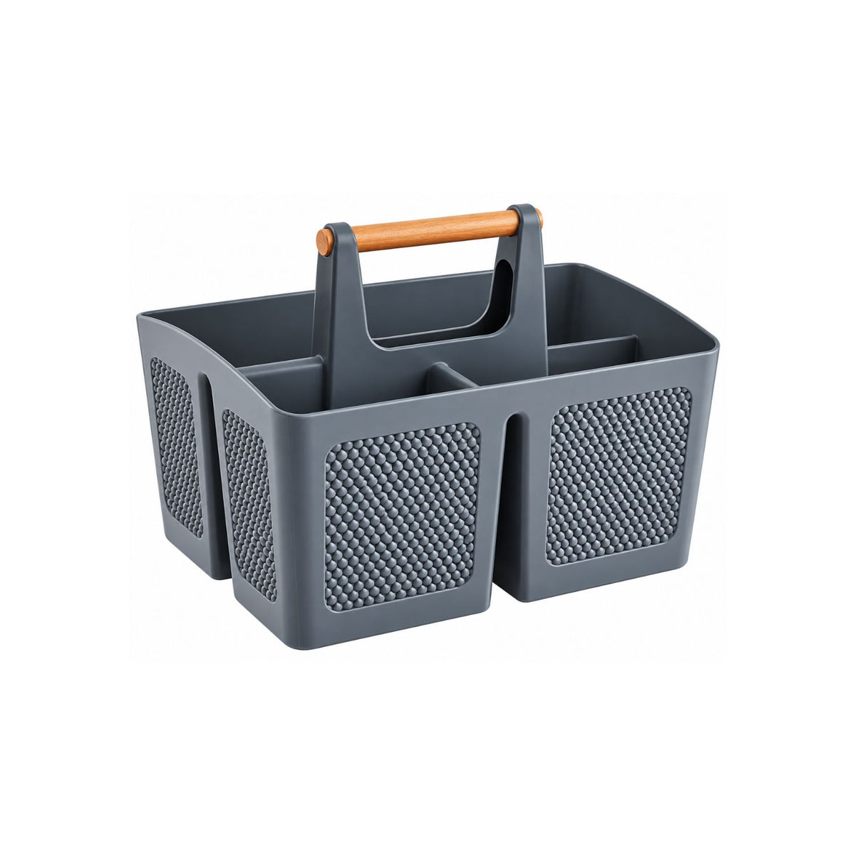 Home Collection 3-Compartment Portable Shower Caddy with Wooden Handle