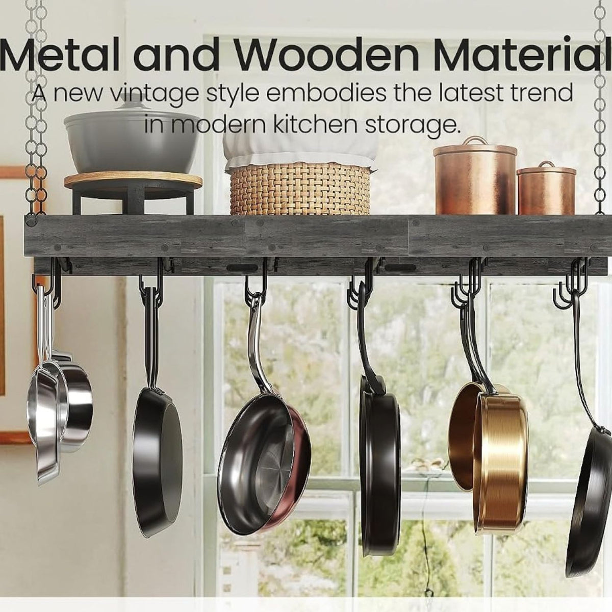 Home Collection Industrial Hanging Pot Rack with Hooks 35.4"