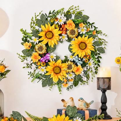 Home Collection Sunflower Summer Wreath for Front Door with Daisy and Bee