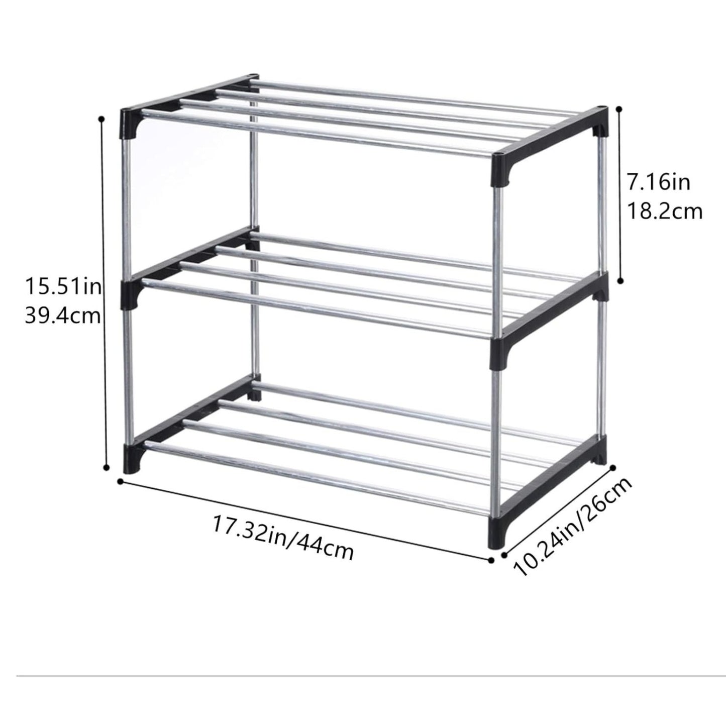 Home Collection 3-Tier Stackable Small Shoe Rack Black
