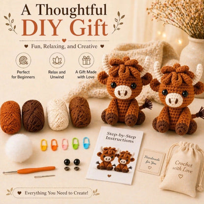Home Collection Pack of 2 Highland Cow Crochet Kit for Beginners