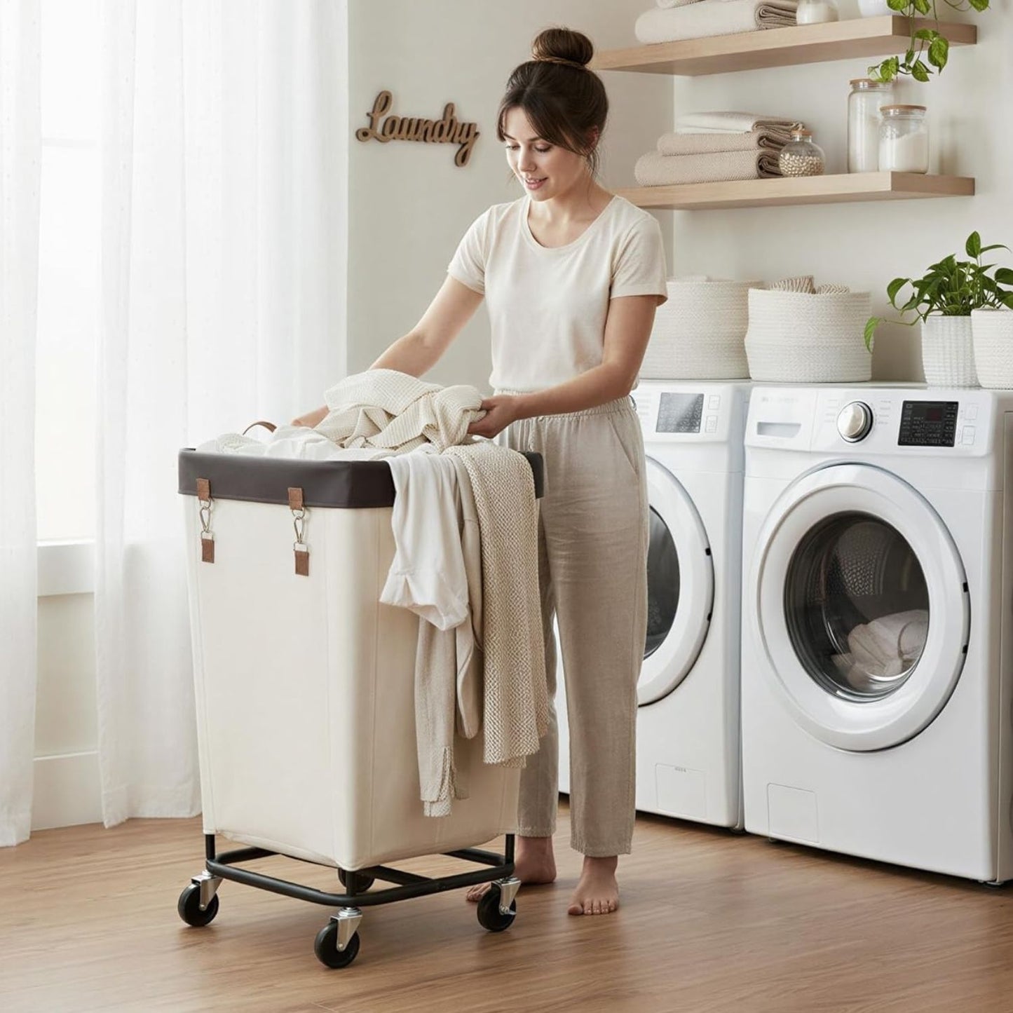 Home Collection Large Rolling Laundry Basket with Wheels 160L