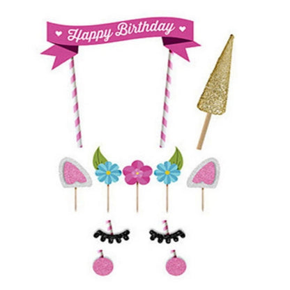 Home Collection Handmade Style Unicorn Cake Topper Set Birthday Cupcake Toppers