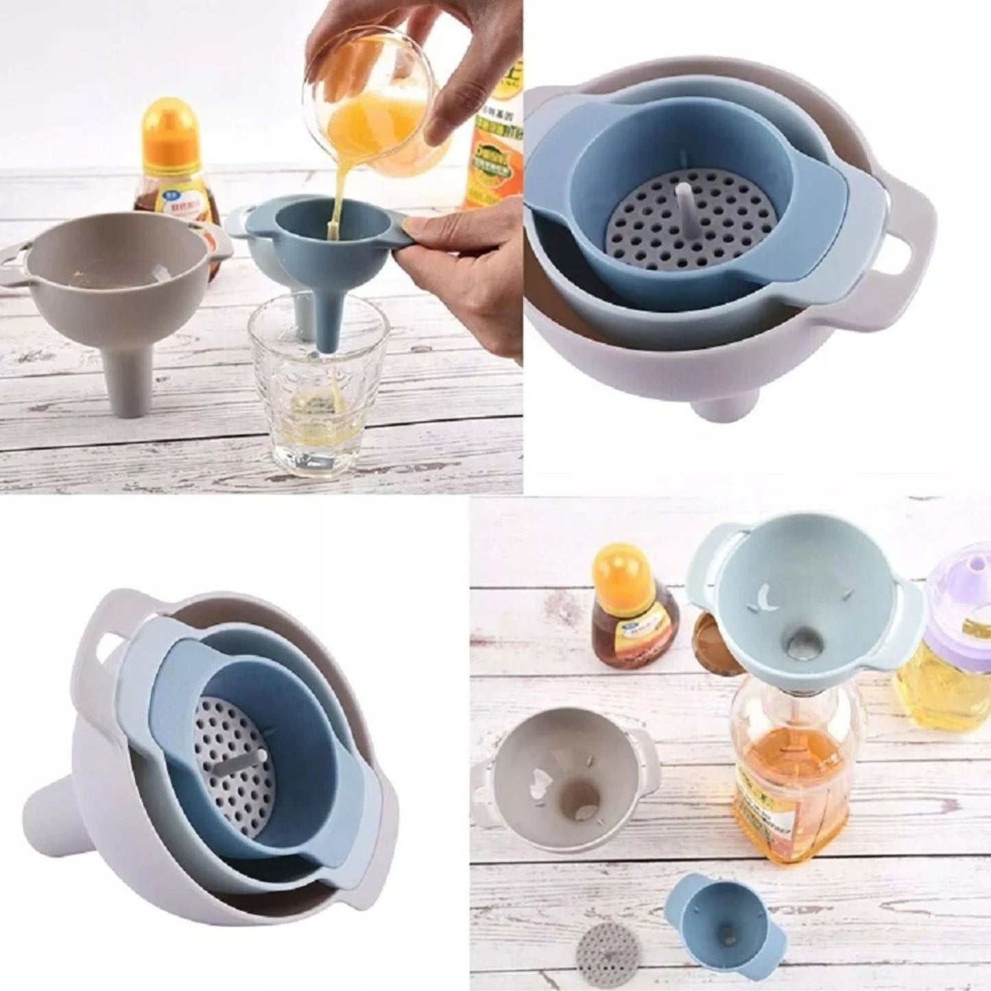 Home Collection Pack of 3 Kitchen Funnel Set with Detachable Strainer
