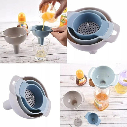 Home Collection Pack of 3 Kitchen Funnel Set with Detachable Strainer