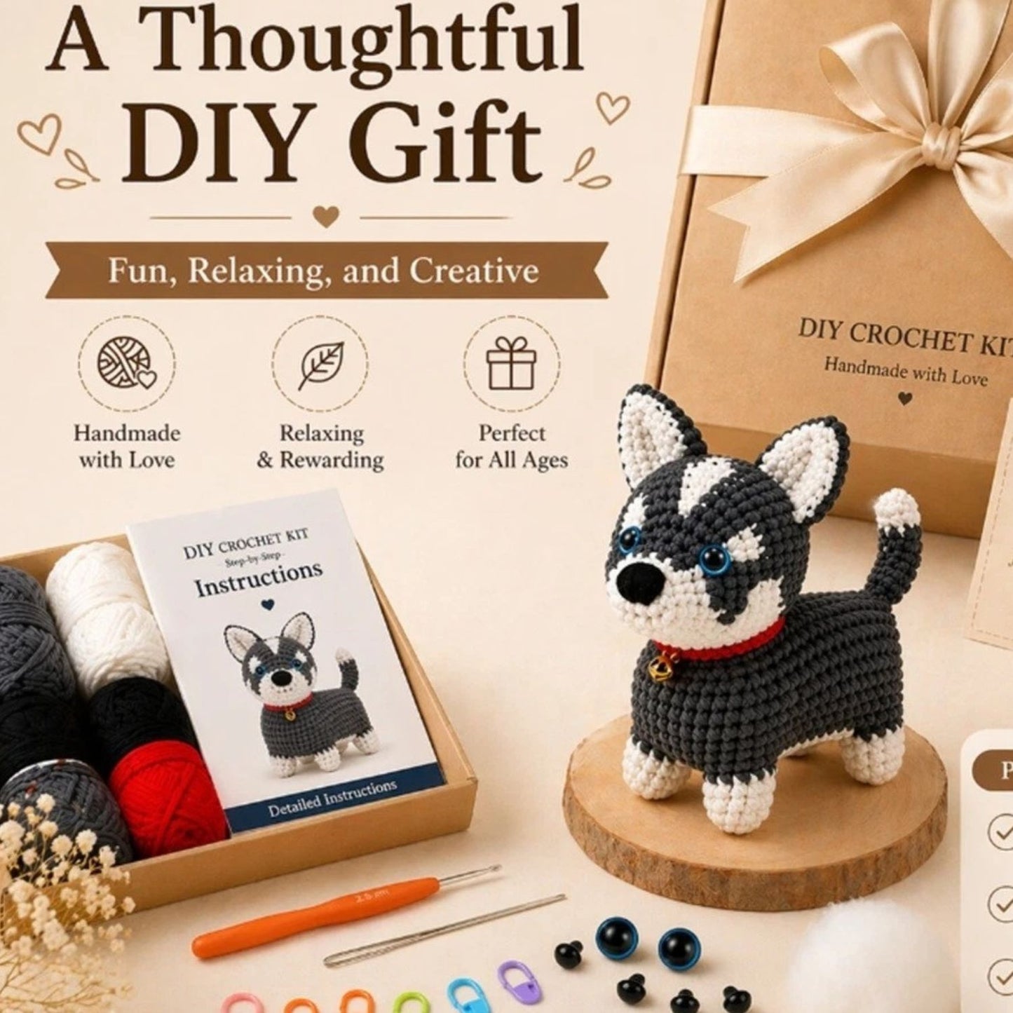 Home Collection Husky Dog Crochet Kit for Beginners