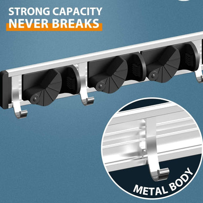 Home Collection Mop Broom Holder Wall Mount Metal Organizer Rack