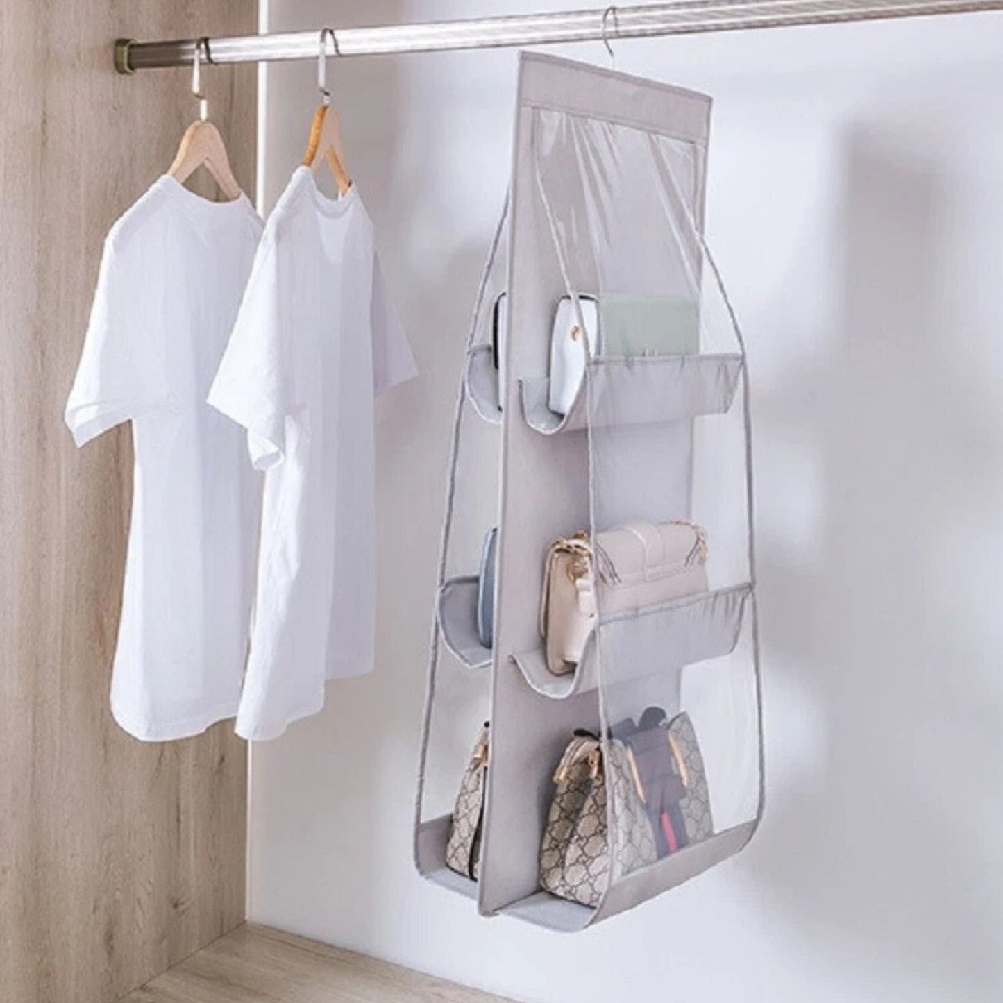 Home Collection 6 Pocket Hanging Handbag Organizer Closet Purse Bag Storage Holder