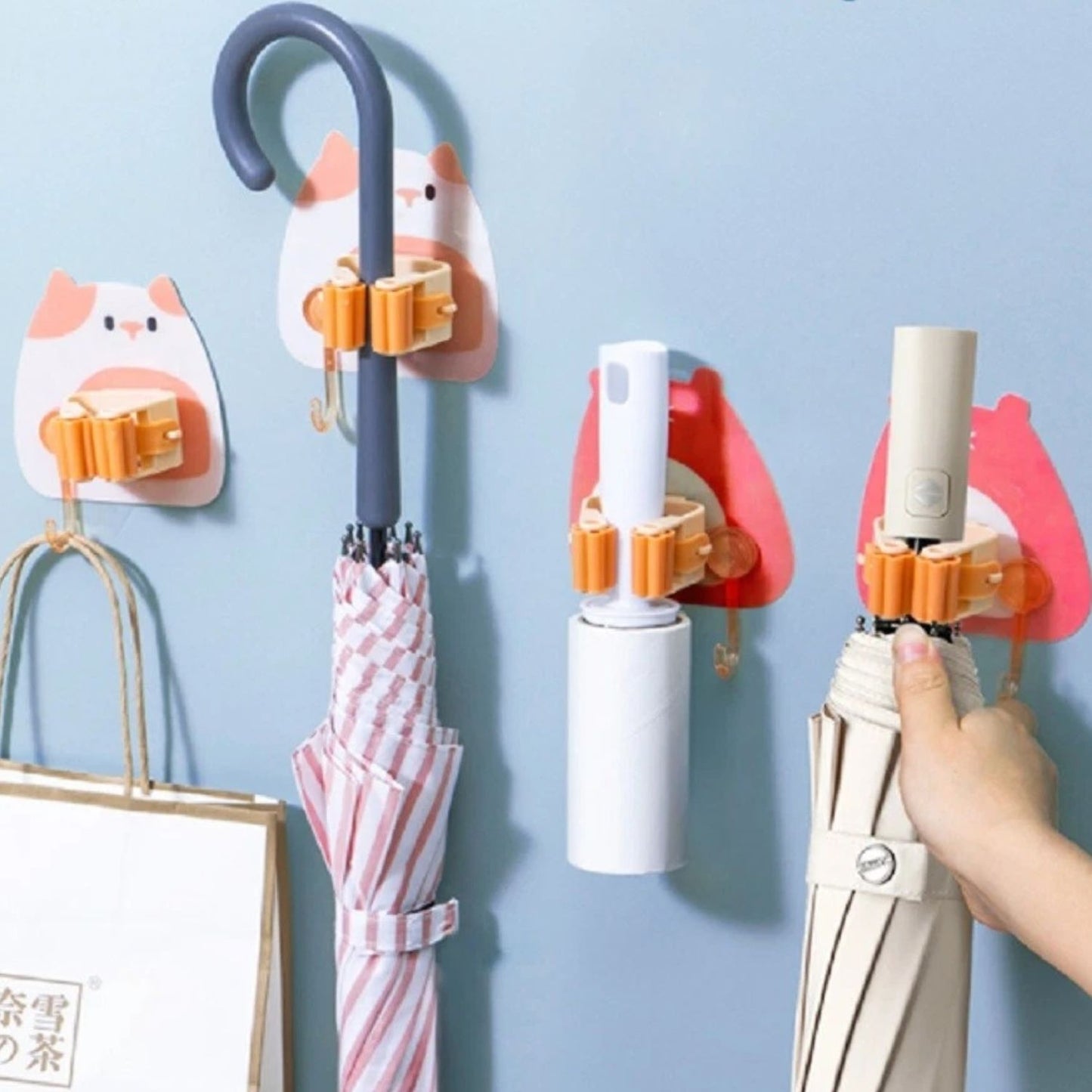 Home Collection Pack of 4 Wall Mounted Mop and Broom Holder Clips with Hooks