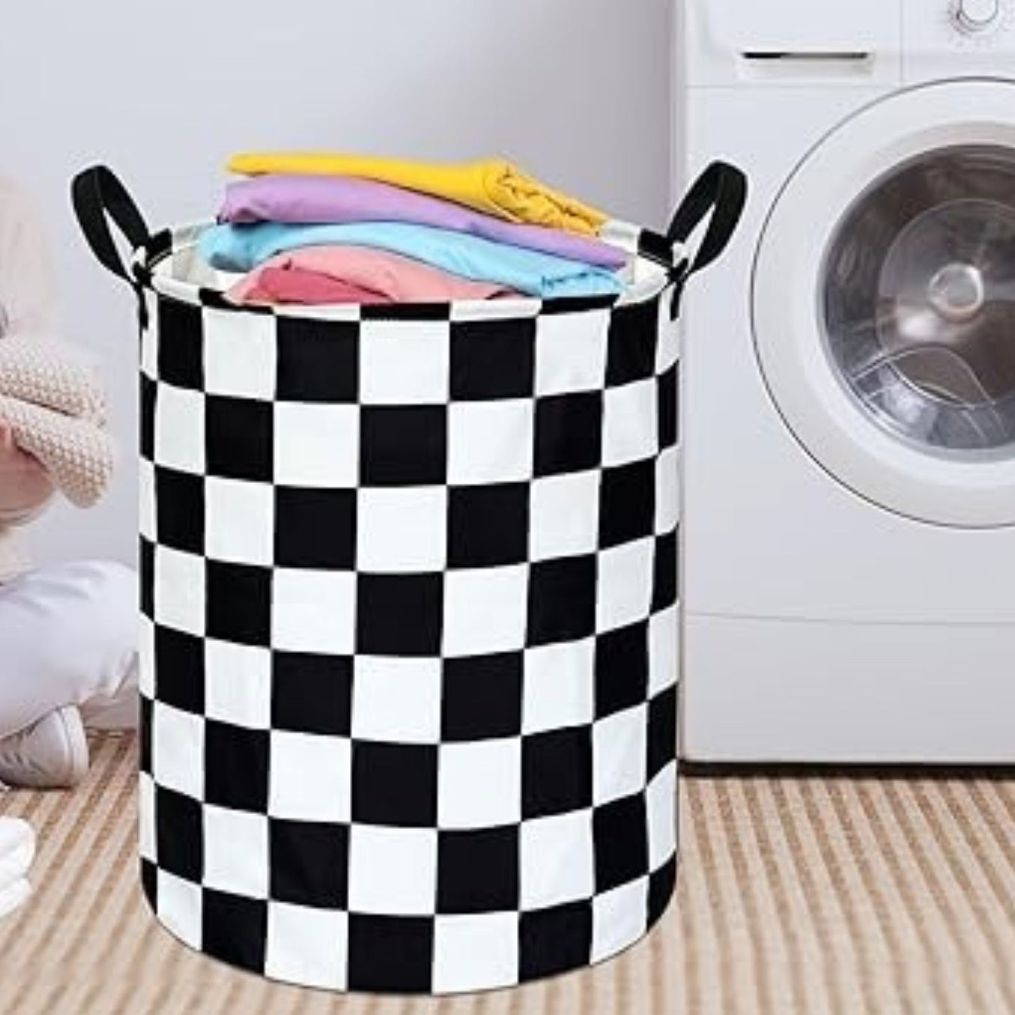 Home Collection Round Laundry Hamper Fabric Storage Basket with Handles