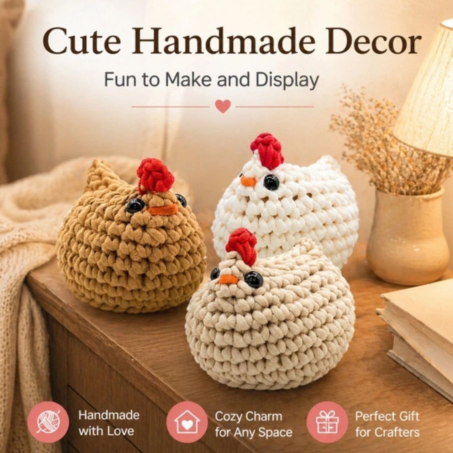 Home Collection Pack of 3 Chicken Crochet Kit for Beginners