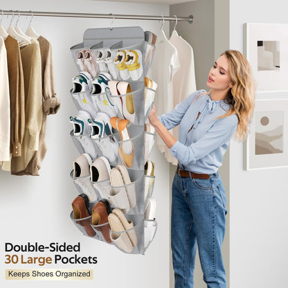 Home Collection 30 Pocket Dual-Sided Hanging Shoe Organizer with Rotating Hanger for Closet