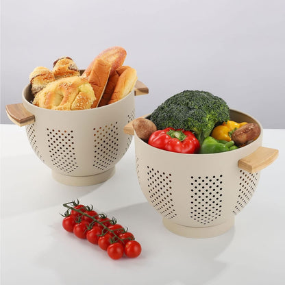 Home Collection 5.5 Qt Metal Colander with Wood Handles 11.26 Inch Large Kitchen Strainer
