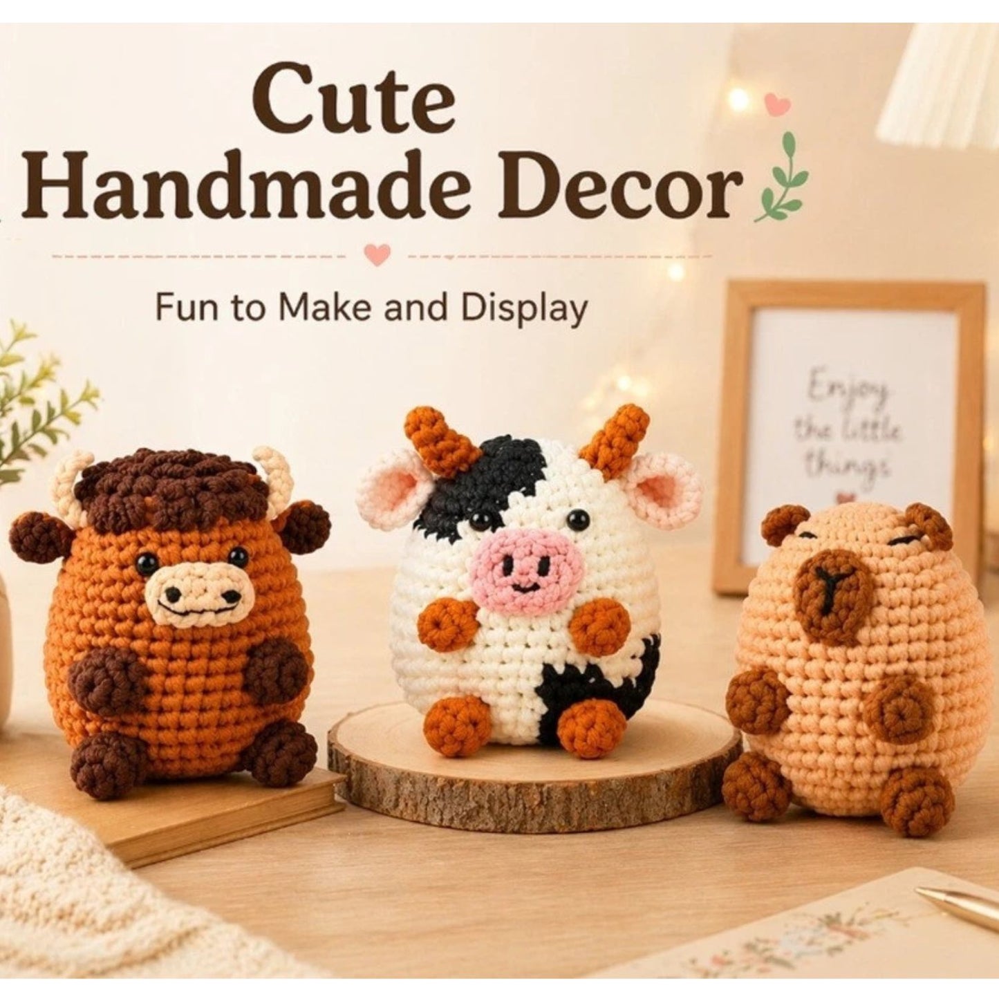 Home Collection Pack of 3 Cow and Capybara Crochet Kit for Beginners