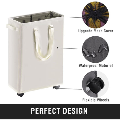 Home Collection 45L Slim Rolling Laundry Hamper with Wheels and Adjustable Handles