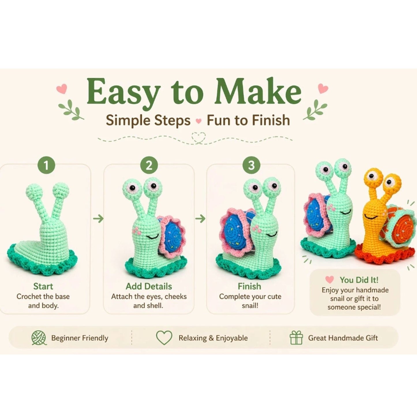 Home Collection Pack of 2 Snail Crochet Kit for Beginners