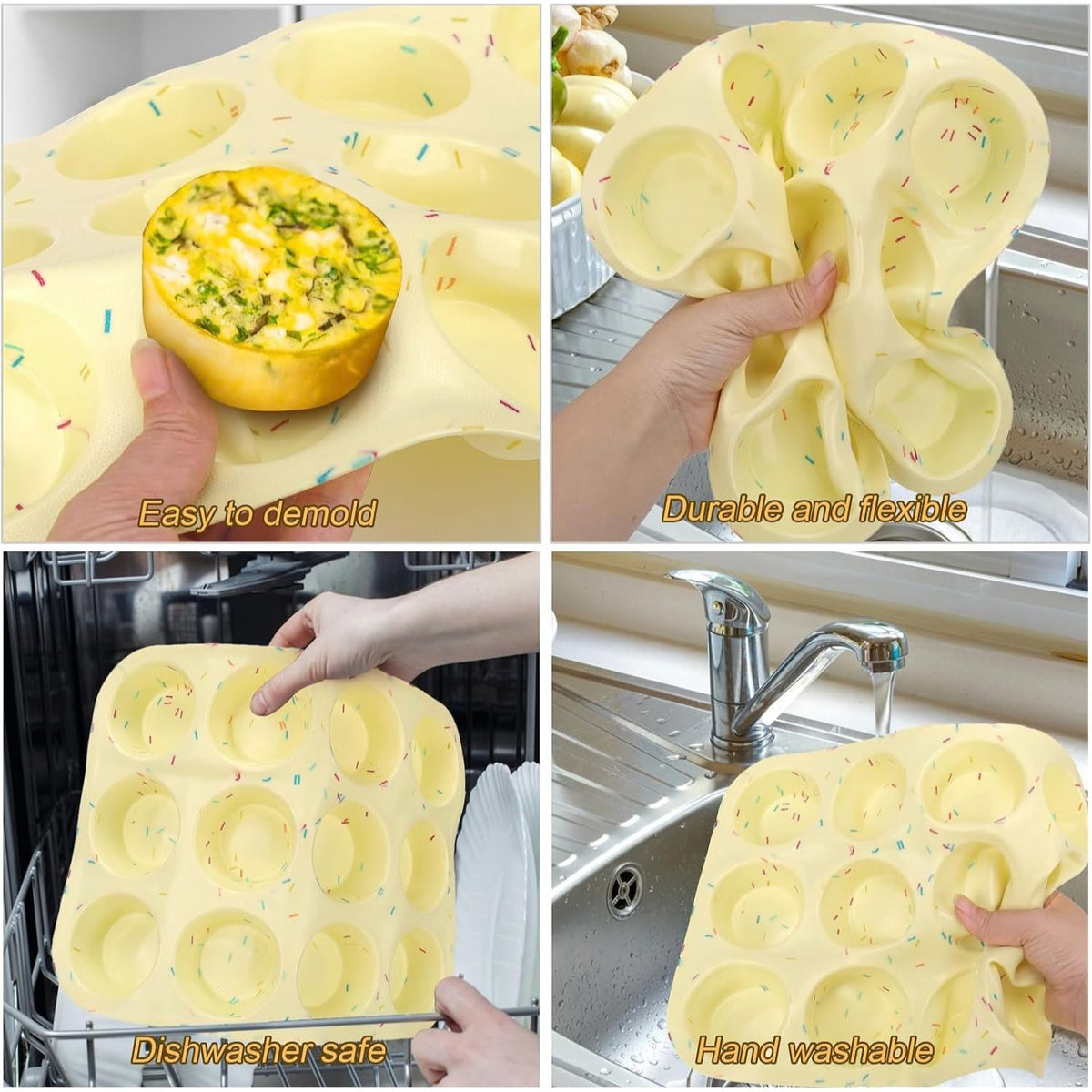 Home Collection Pack of 2 12-Cavity Silicone Egg Bite and Muffin Molds Nonstick Cupcake Baking Pans