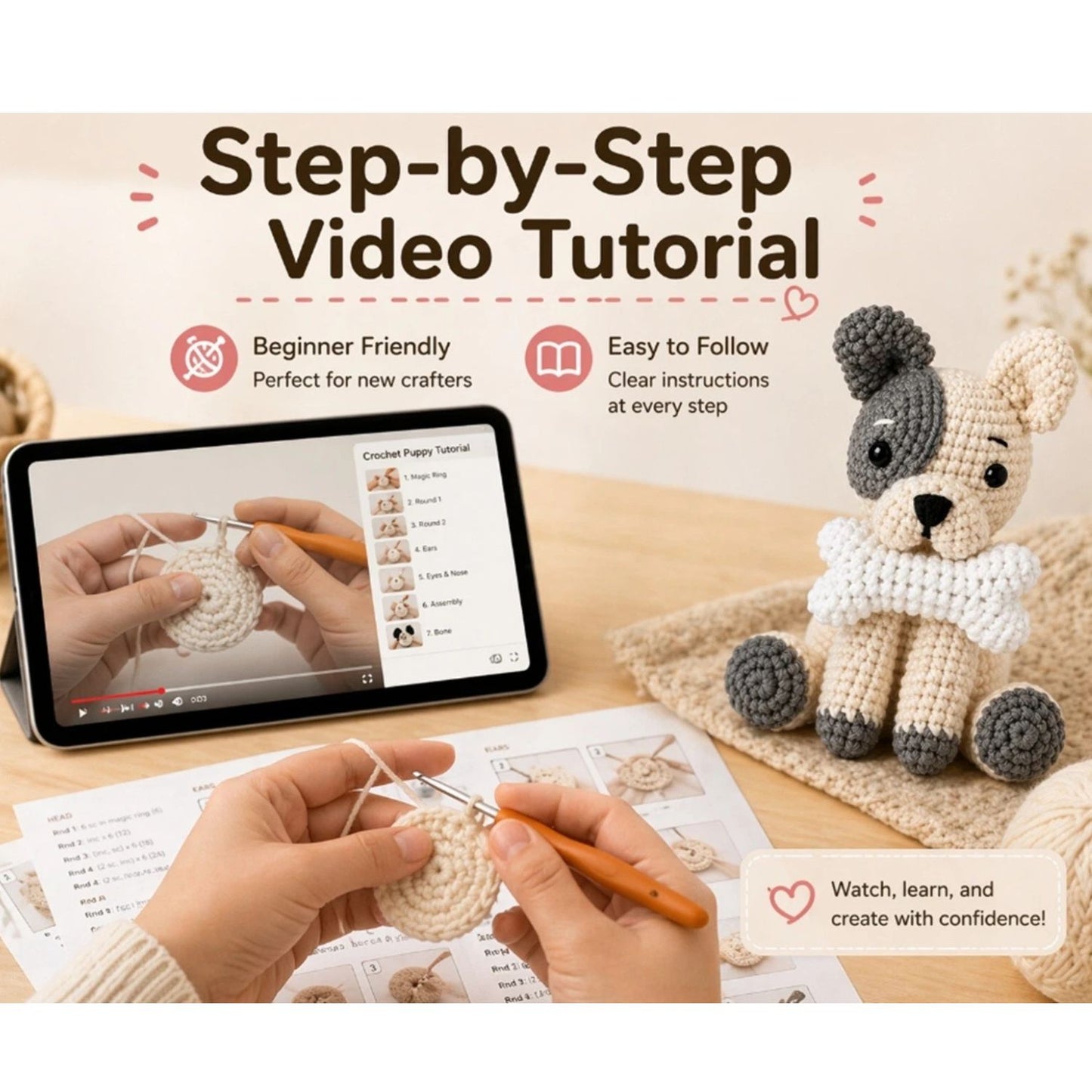 Home Collection Bulldog Crochet Kit Pack of 2 for Beginners