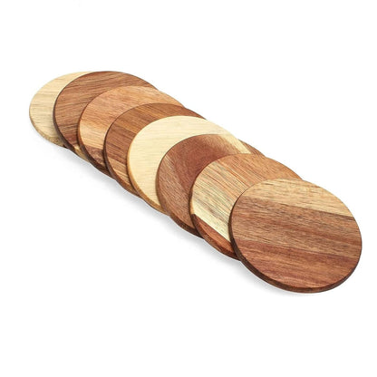Home Collection 8Pcs Round Acacia Wood Drink Coasters 4"