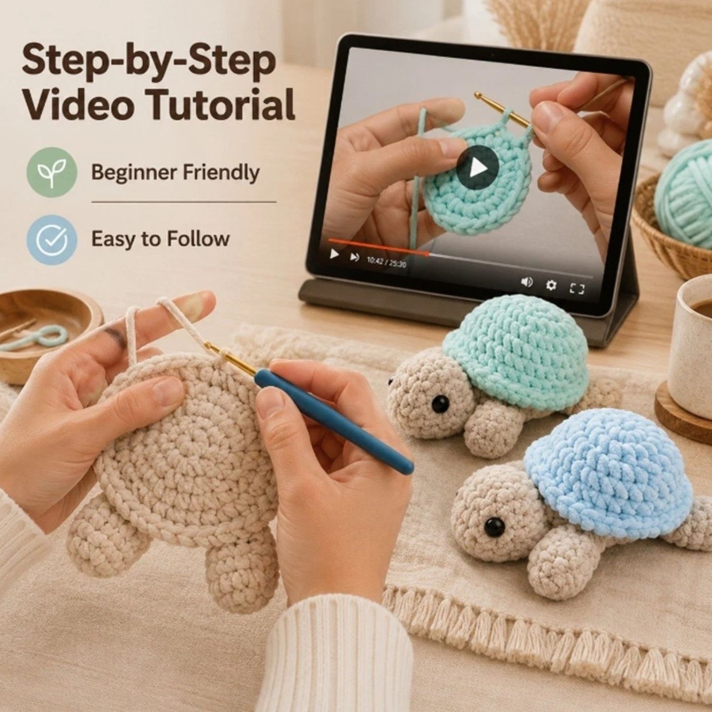 Home Collection Pack of 2 Turtle Crochet Kit for Beginners