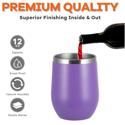 Home Collection Pack of 4 12 oz Stainless Steel Wine Tumblers with Lids & Straws