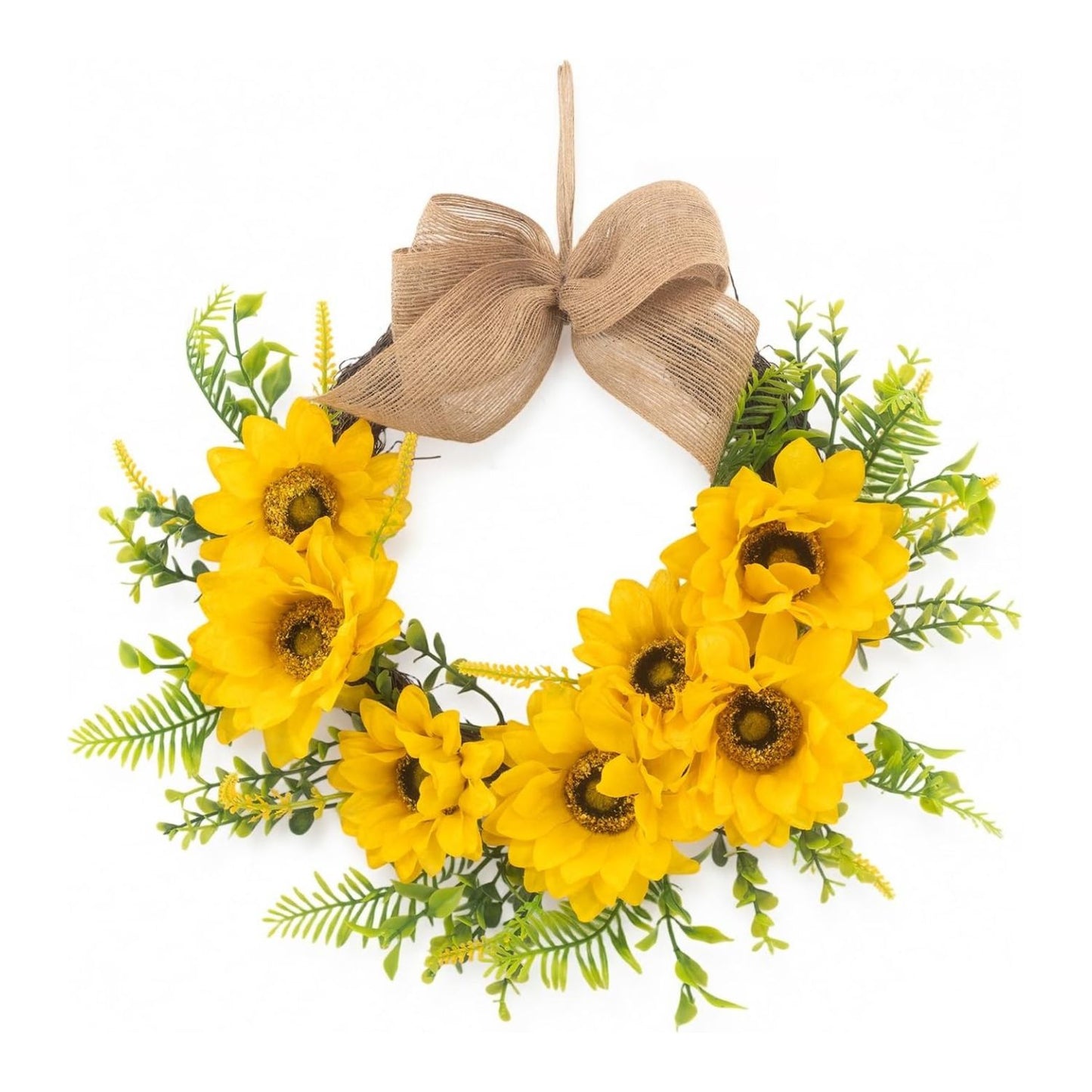 Home Collection Sunflower Wreath for Front Door with Burlap Bow and Greenery 14 Inch
