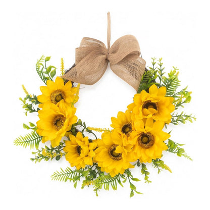 Home Collection Sunflower Wreath for Front Door with Burlap Bow and Greenery 14 Inch