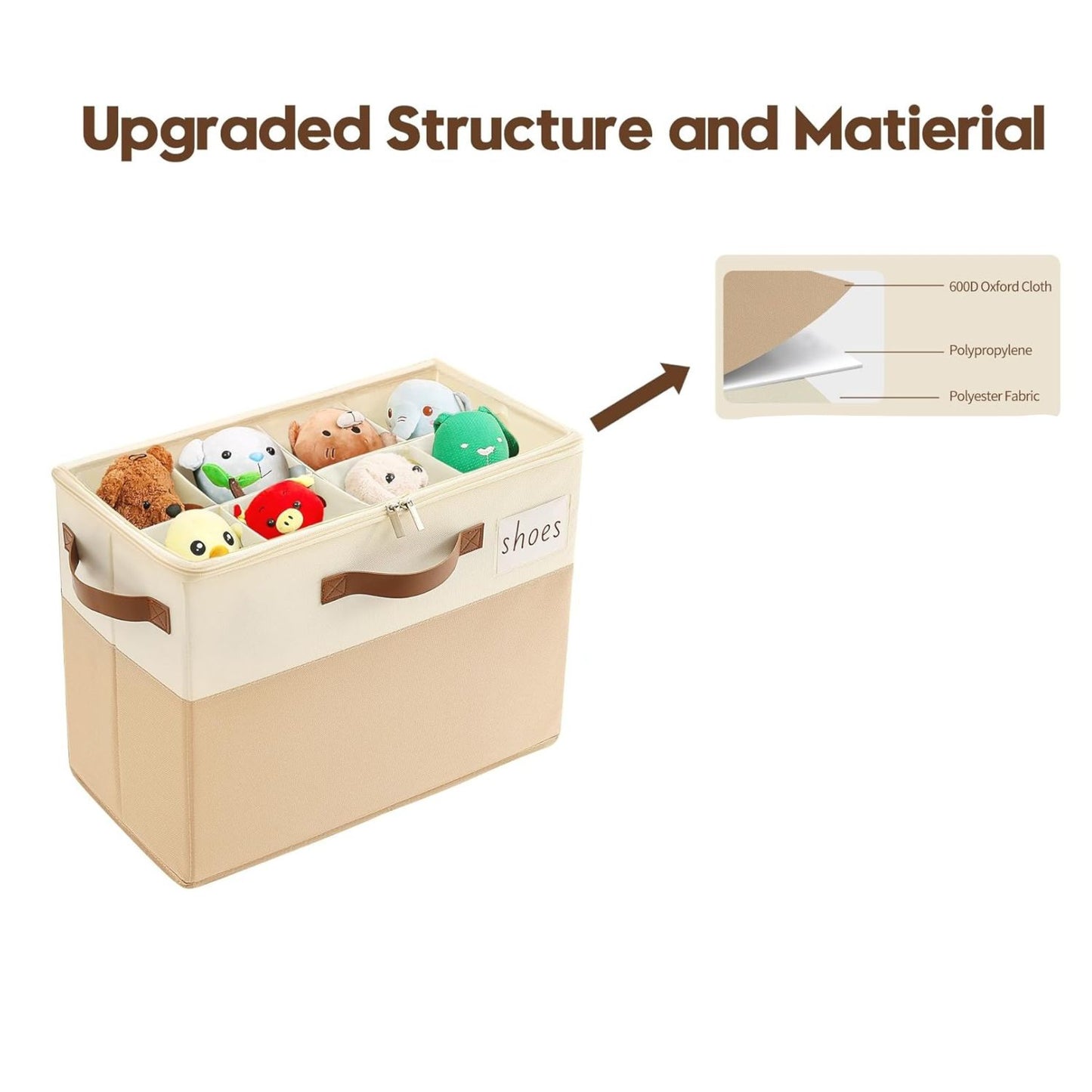 Home Collection Fabric Shoe Organizer Box with Adjustable Dividers and Clear Cover