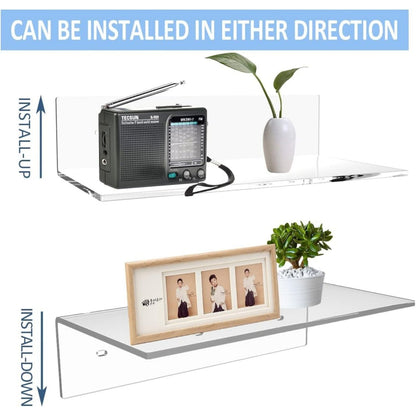Home Collection Pack of 12-Inch Acrylic Floating Wall Shelves for Figures Plants and Décor