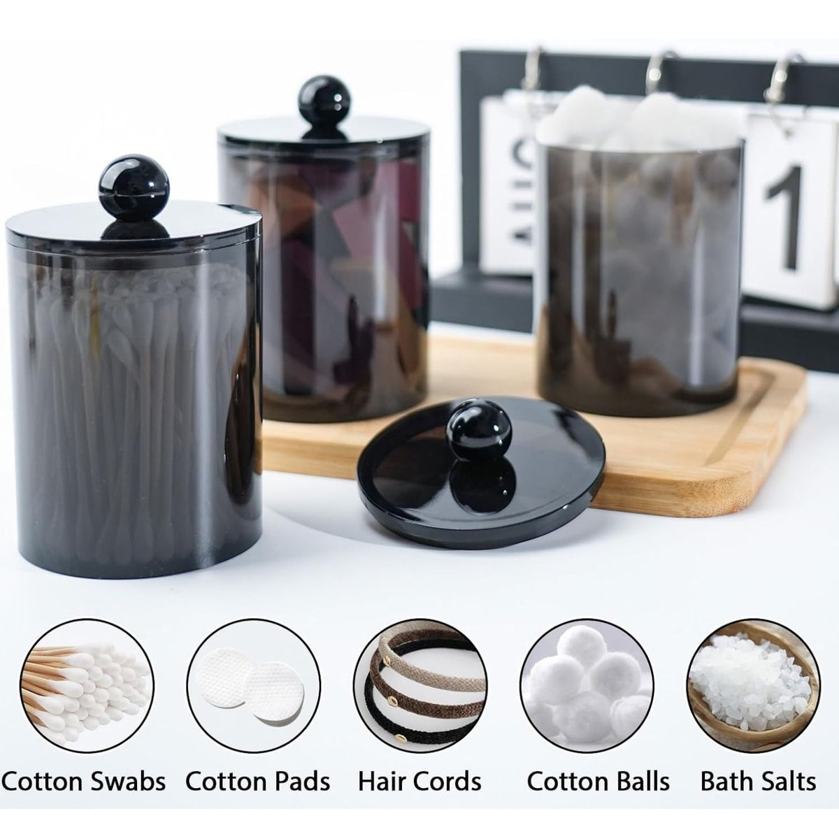 Home Collection Acrylic Cotton Ball Holder Jar with Lid Bathroom Vanity Organizer