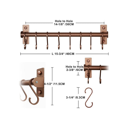 Home Collection Wall Mounted Kitchen Utensil Rail with 8 Hanging Hooks