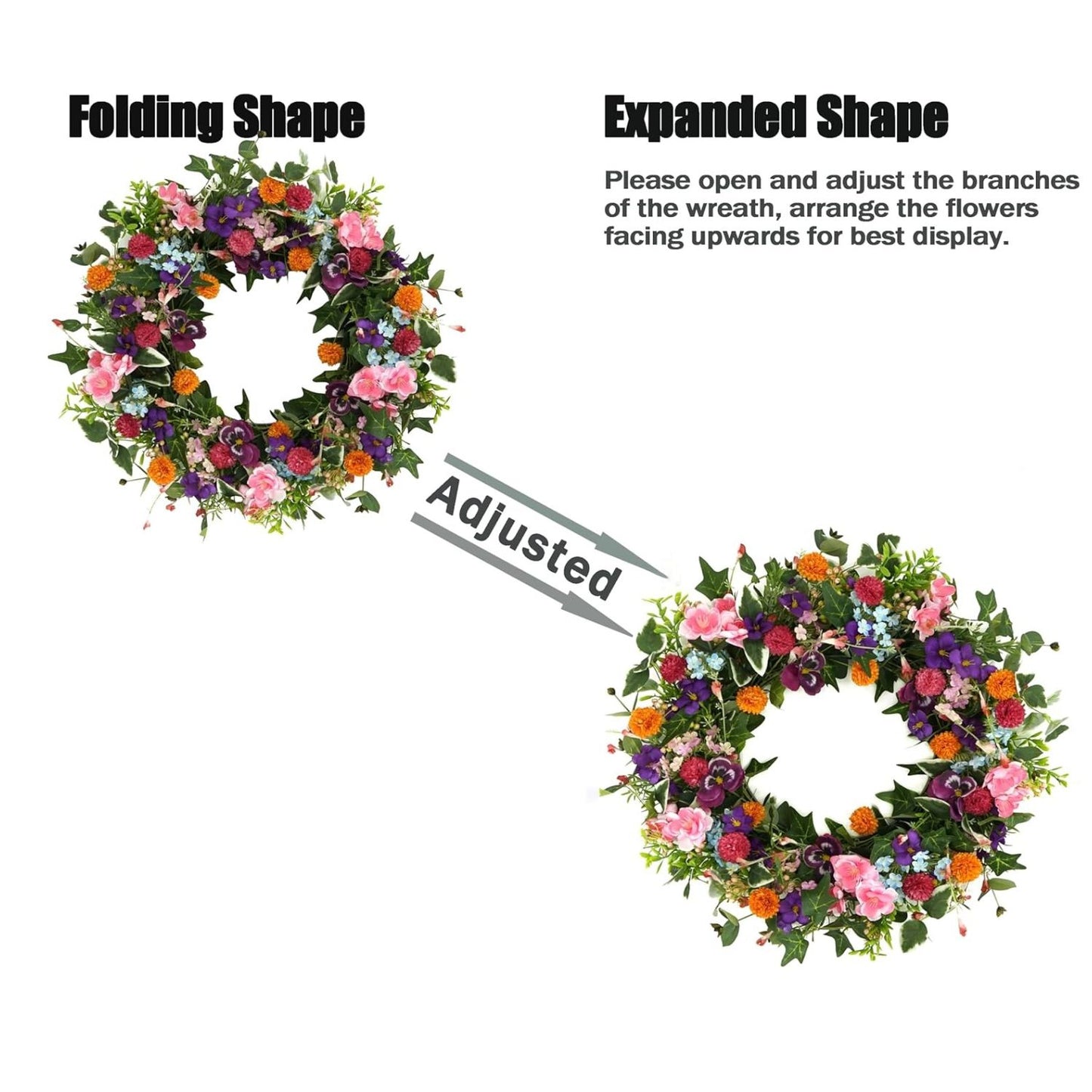 Home Collection Spring and Summer Pansy Wreath with Pink Cherry Blossoms for Front Door