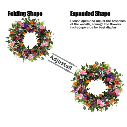 Home Collection Spring and Summer Pansy Wreath with Pink Cherry Blossoms for Front Door