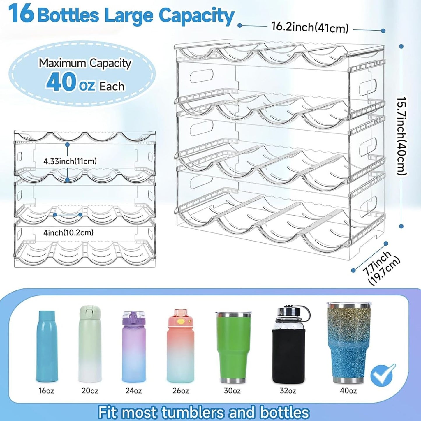 Home Collection Large Compartment Stackable Water Bottle Organizer Rack